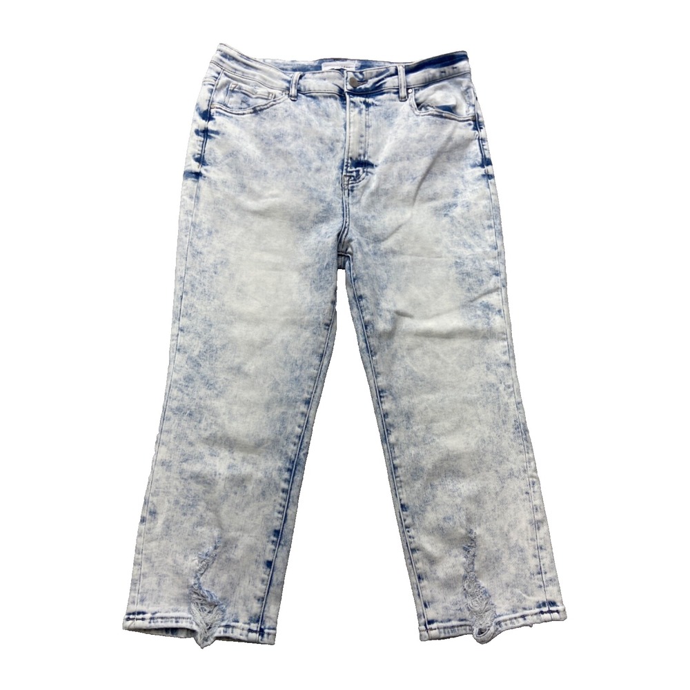 Risen Jeans Los Angeles Womens 1XL Acid‎ Wash Distressed Straight Leg High Rise